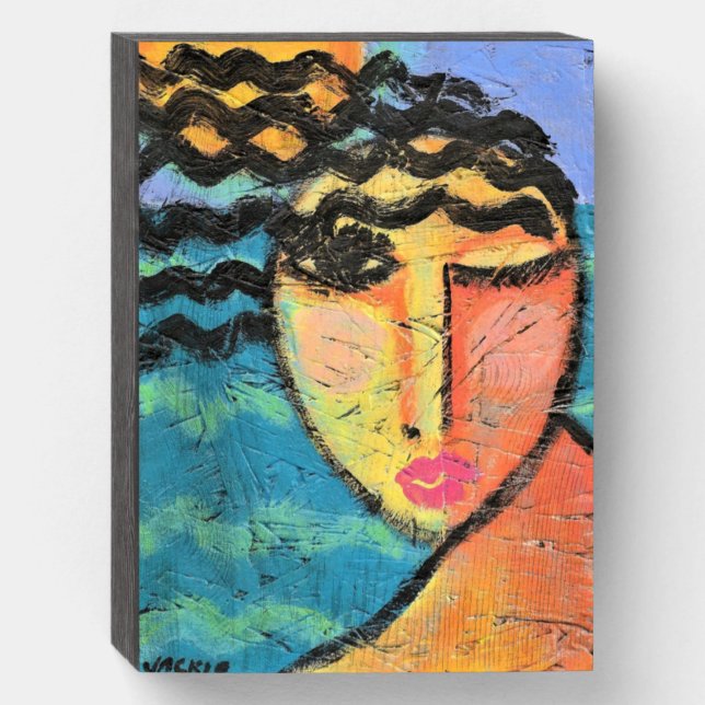Beach Abstract Portrait of a Woman on OSB Board Wooden Box Sign (Front Vertical)