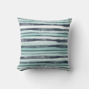 Beach Abstract Watercolor Navy Blue And Aqua Throw Pillow