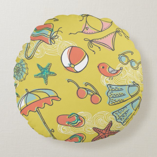 beach accessories. seamless pattern round pillow (Front)