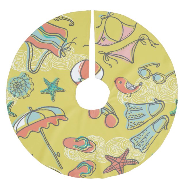 Beach Accessories: Summer Seamless Pattern. Brushed Polyester Tree Skirt (Front)
