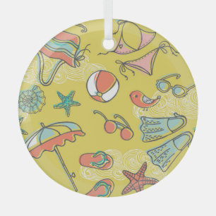 Beach Accessories: Summer Seamless Pattern. Glass Ornament