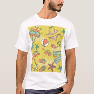 Beach Accessories: Summer Seamless Pattern. T-Shirt
