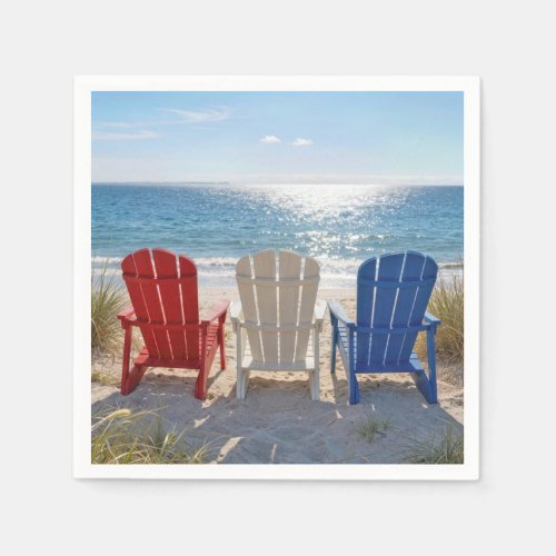 Beach Adirondack Chairs in Patriotic Colors Napkins