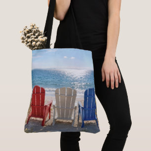 Beach Adirondack Chairs in Patriotic Colors Tote Bag