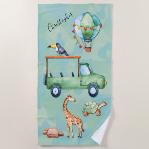 Beach Adventure Monogram Truck Animals Beach Towel
