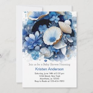 Beach Adventure Sea Shell Boy Baby Shower Invitation