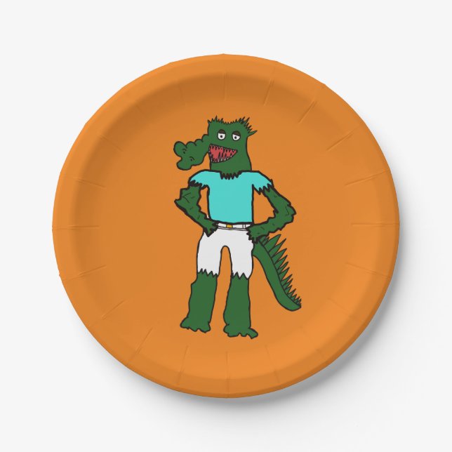 Beach Alligator Birthday Paper Plates (Front)