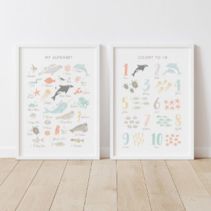 Beach Alphabet and Numbers Wall Art Sets