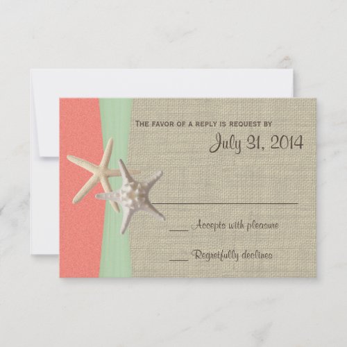 Beach Amore Shell Coral and Mint Response Card