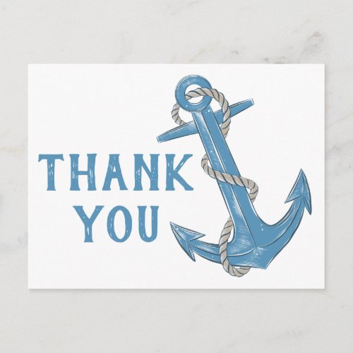 Beach Anchor Blue Nautical Wedding Thank You Postcard