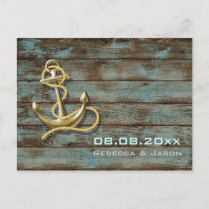 beach anchor nautical wedding save the date announcement postcard
