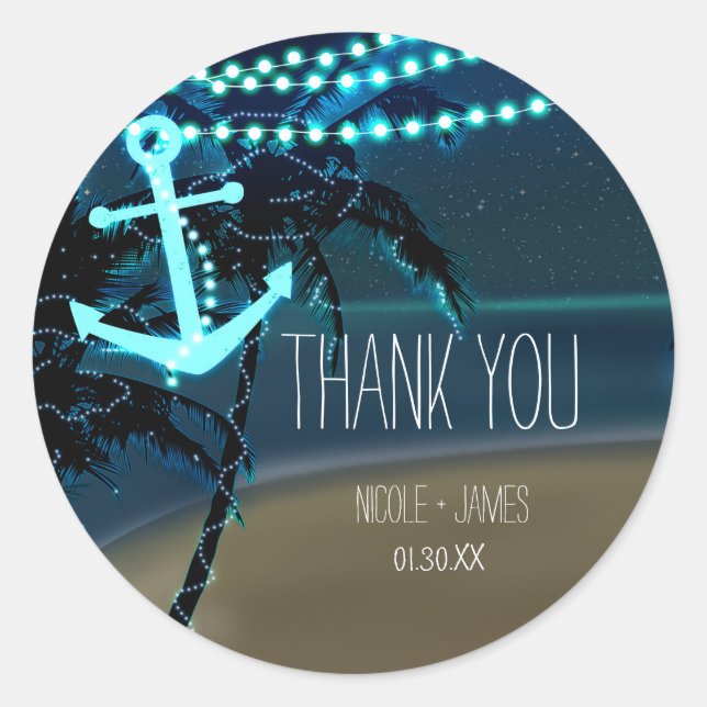 Beach Anchor & Palm Trees Wedding Favor Stickers (Front)