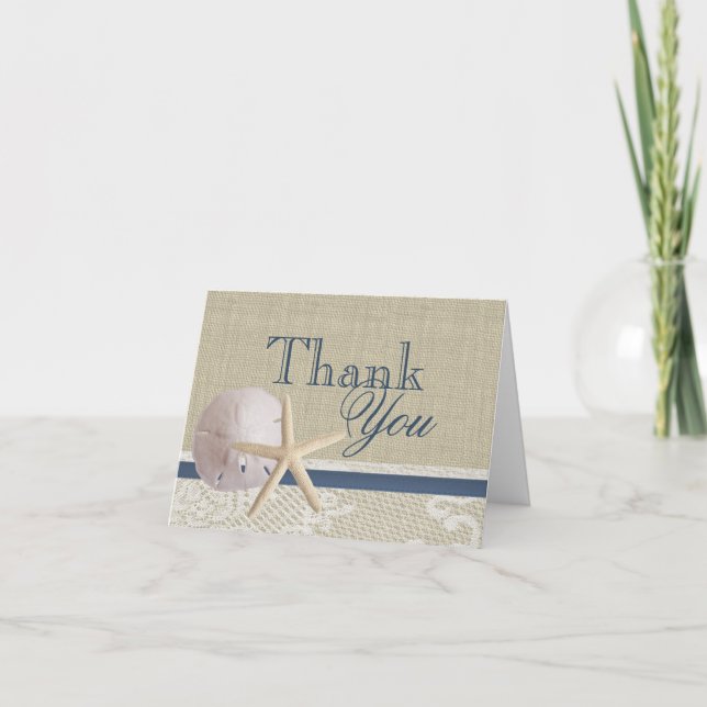 Beach and Burlap Navy Blue Thank You Card (Front)