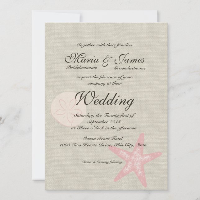 Beach and Burlap Starfish Wedding Invitation (Front)