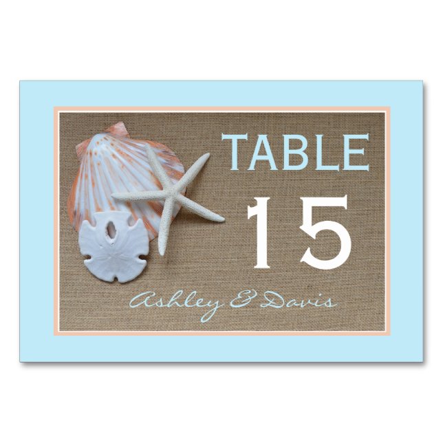 Beach and Burlap Wedding Table Numbers Cards (Front)