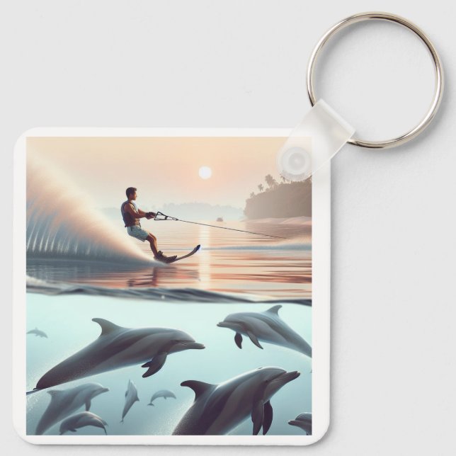 Beach and dolphins keychain (Back)