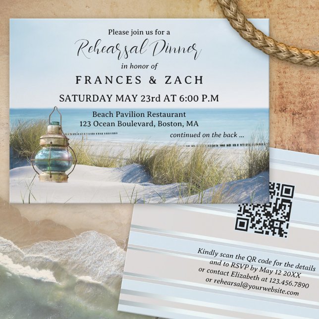 Beach and Dunes QR Code Rehearsal Dinner Invitation (Creator Uploaded)