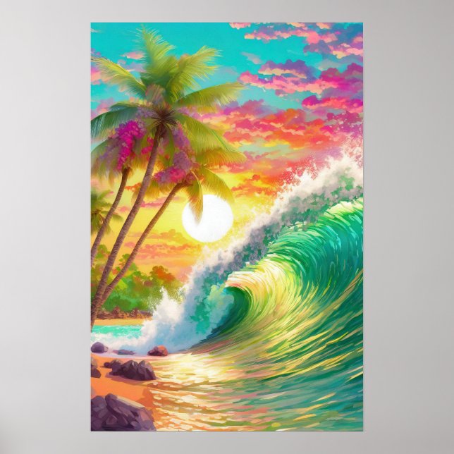 Beach and large wave poster (Front)