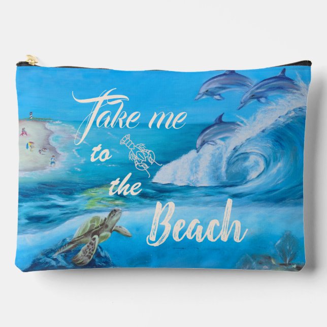 Beach and Marine Life Painting Accessory Pouch (Front)