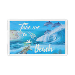 Beach and Marine Life Painting Acrylic Tray