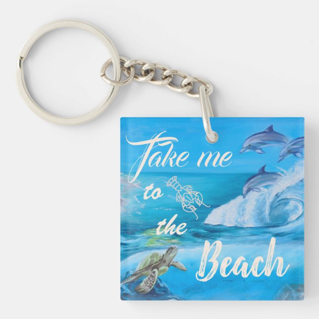 Beach and Marine Life Painting Keychain (Front)