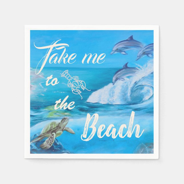 Beach and Marine Life Painting Napkins (Front)