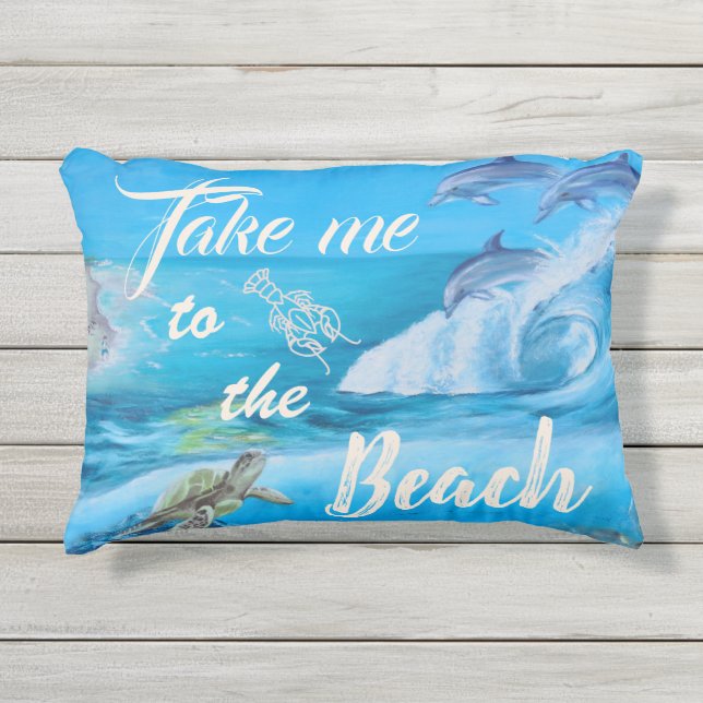 Beach and Marine Life Painting Outdoor Pillow (Front)