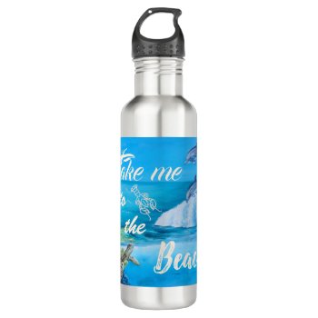 Beach And Marine Life Painting Stainless Steel Water Bottle by beachcafe at Zazzle