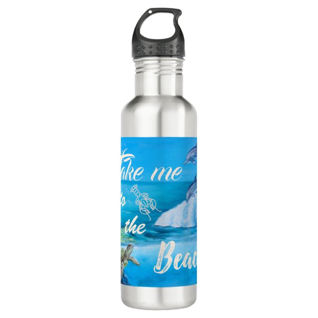 Beach and Marine Life Painting Stainless Steel Water Bottle (Front)