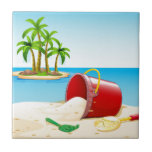 Beach and ocean tile<br><div class="desc">Bucket on the sand near the ocean</div>