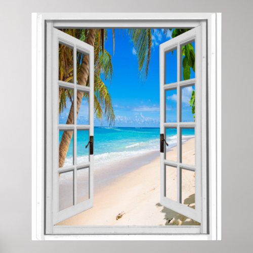 Beach and Ocean View Faux Window Poster