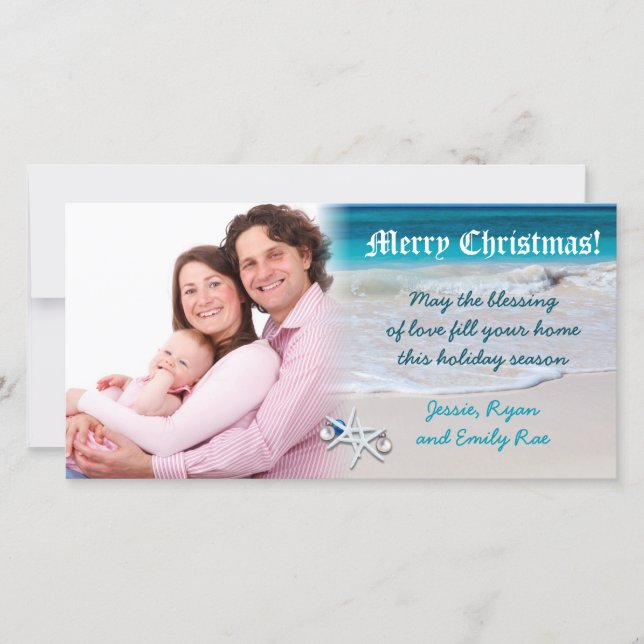 Beach and Ocean Water Custom Christmas Photo Card (Front)