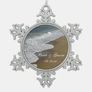 Beach and Ocean Wedding Snowflake Pewter Christmas Ornament