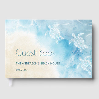 Beach And Ocean White Turtles Guest Book