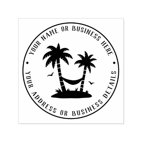 Beach and Palm Trees Business Name Return Address Self_inking Stamp