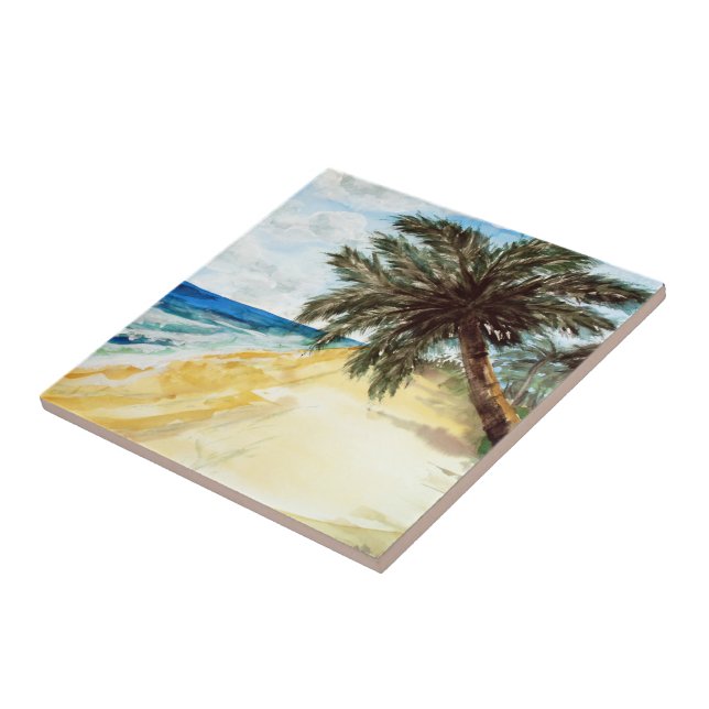 Beach and Palm Trees Ceramic Tile (Side)