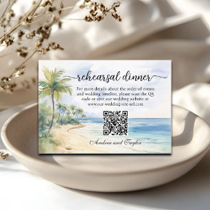Beach and Palm Trees QR Code Rehearsal Dinner Enclosure Card