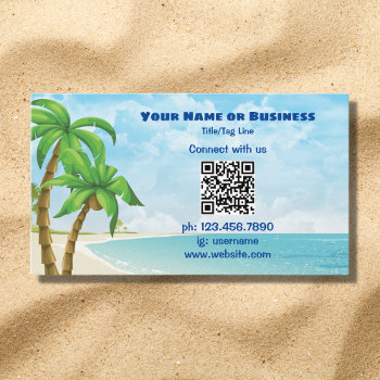 Beach And Palm Trees | Qr Code Tropical  Business Card by TheBeachBum at Zazzle