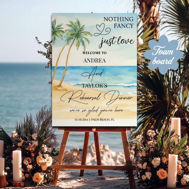 Beach and Palm Trees Rehearsal Dinner Welcome Foam Board (Creator Uploaded)