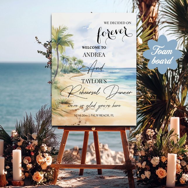 Beach and Palm Trees Rehearsal Dinner Welcome Foam Board (Creator Uploaded)