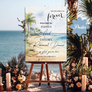 Beach and Palm Trees Rehearsal Dinner Welcome Poster