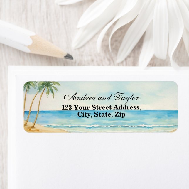 Beach and Palm Trees Return address label (Insitu)