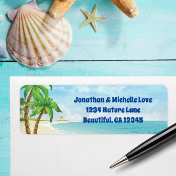 Beach And Palm Trees Tropical Address Label by TheBeachBum at Zazzle