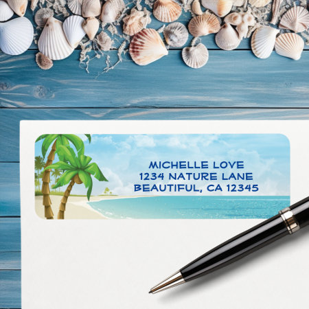 Beach And Palm Trees Tropical Address Label