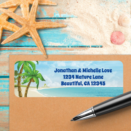Beach And Palm Trees Tropical Address Label