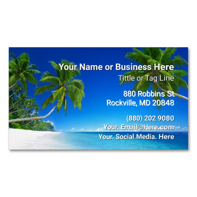 Beach and Palm Trees Tropical Business Card Magnet (Front)
