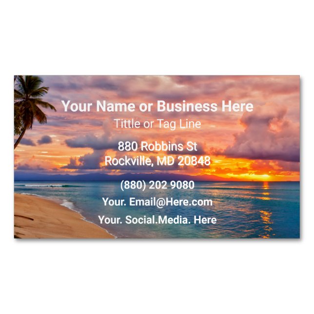 Beach and Palm Trees Tropical Business Card Magnet (Front)