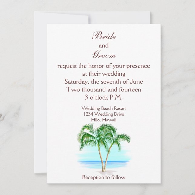 Beach And Palm Trees Wedding Invitation (Front)