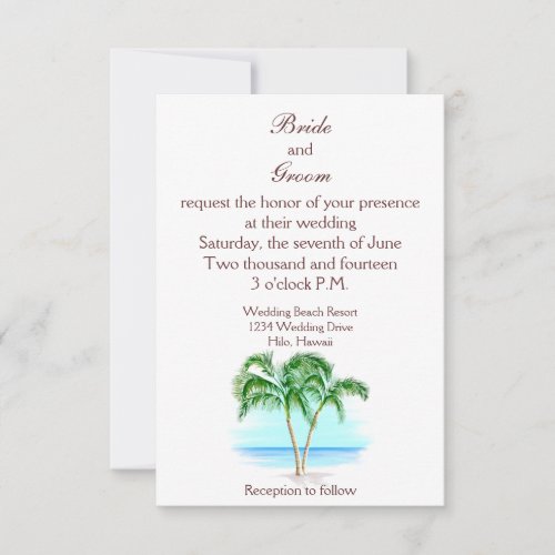 Beach And Palm Trees Wedding Invitation