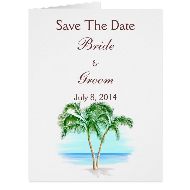 Beach And Palm Trees Wedding Save The Date Cards (Front)